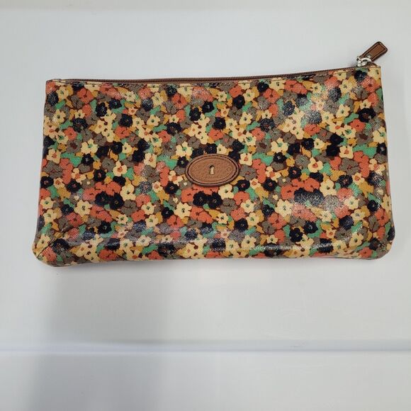 Fossil  Key-per 2pc Poppy Floral Lg Makeup/clutch Logo Sm Clutch Coin NWOT - Picture 3 of 11